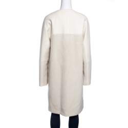 Pre Owned Etro Cream Alpaca Wool Faux Fur Mix Media Over Coat L