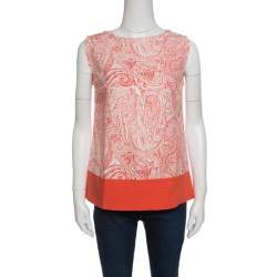 Etro Orange and White Paisley Print Sleeveless Top S