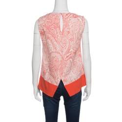 Etro Orange and White Paisley Print Sleeveless Top S