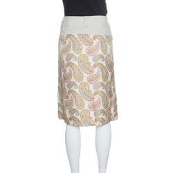 Pre Owned Etro Beige Linen Silk Paisley Printed Skirt M