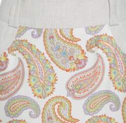 Pre Owned Etro Beige Linen Silk Paisley Printed Skirt M