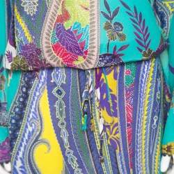 مملوكة مسبقًا فستان قفطان إيترو مزين رباط خصر حرير و قطن مطبوع متعدد الألوان مقاس وسط (ميديوم)