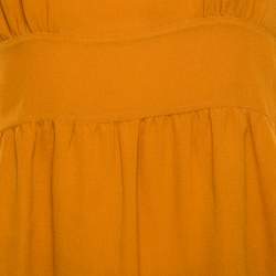 مملوكة مسبقًا توب إيترو حرير بني مستردة بوسط مكشكش أكمام قصيرة L