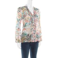 Pre Owned Etro Multicolor Floral Printed Silk Long Sleeve Blouse S