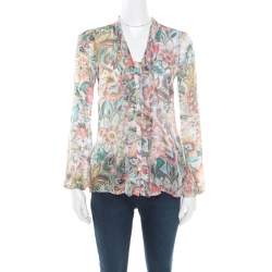 Pre Owned Etro Multicolor Floral Printed Silk Long Sleeve Blouse S