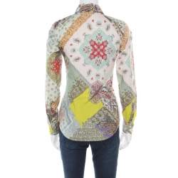 مملوكة مسبقًا قميص إيترو قطن بيزلي مطبوع متعدد الألوان بأكمام طويلة أزرار أمامية S