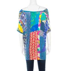 Pre Owned Etro Multicolor Printed Jersey Draped Neck Top M