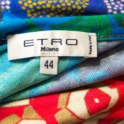 Pre Owned Etro Multicolor Printed Jersey Draped Neck Top M