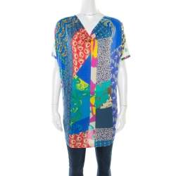 Pre Owned Etro Multicolor Printed Jersey Draped Neck Top M