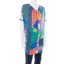 Pre Owned Etro Multicolor Printed Jersey Draped Neck Top M