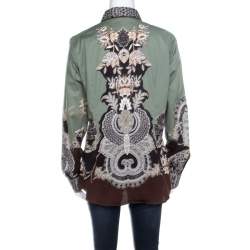 Pre Owned Etro Sage Green Floral Placement Print Button Front Shirt L 