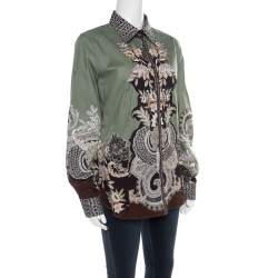 Pre Owned Etro Sage Green Floral Placement Print Button Front Shirt L 