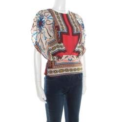 Pre Owned توب إيترو بلوسون حرير مطبوع متعدد الألوان