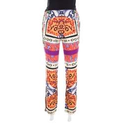 Pre Owned بنطلون ايترو كريب مستقيم طباعة ديجيتال متعدد الألوان S