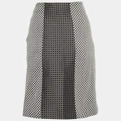 Pre Owned Etro Monochrome Cotton Blend Jacquard Paneled Pencil Skirt L