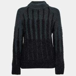 Etro Charcoal Grey Wool and Alpaca Textured Knit Long Sleeve High Sweater S