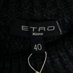 Etro Charcoal Grey Wool and Alpaca Textured Knit Long Sleeve High Sweater S