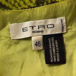 Etro Lime Green Snakeskin Print Silk Embellished Sleeveless Top L