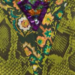 Etro Lime Green Snakeskin Print Silk Embellished Sleeveless Top L