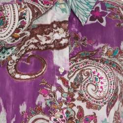 مملوكة مسبقًا قميص إيترو مطبوع بايزلي أزرار أمامية قطن مرن متعدد الألوان L 