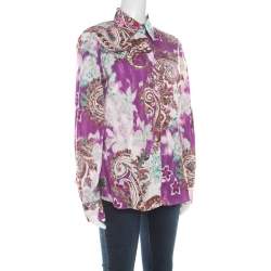 مملوكة مسبقًا قميص إيترو مطبوع بايزلي أزرار أمامية قطن مرن متعدد الألوان L 