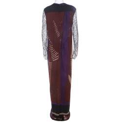 Pre Owned فستان ايترو أكمام مزينة دانتيل ماكسي جيرسية مطبوع متعدد الألوان L