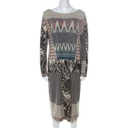 Etro Multicolor Abstract Print Wool Knit Sheath Dress L