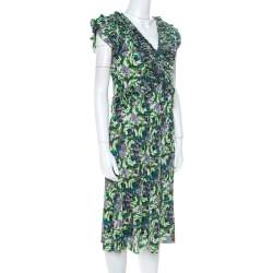 Pre Owned فستان إيترو ميدي رقبة مكشك جيرسيه طباعة زهور متعدد الألوان M