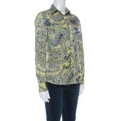 Pre Owned بلوزة إيترو قطن طباعة بيزلي أصفر بأزرار أمامية S