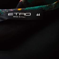 Pre Owned فستان ايترو مطبوع أكمام طويلة ساتان و كريب أسود و متعدد الألوان M