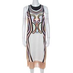 Pre Owned Etro Multicolor Printed Silk Crepe Pleated Hem Detail Midi Dress M