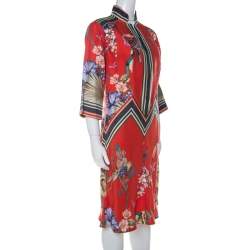 Pre Owned Etro Red Printed Silk Midi Dress M