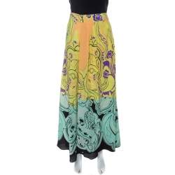 Pre Owned Etro Multicolor Printed Silk Front Pleat Detail Maxi Skirt M