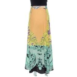 Pre Owned Etro Multicolor Printed Silk Front Pleat Detail Maxi Skirt M