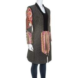 Pre Owned Etro Black Printed Textured Silk Long Sleeve Coat L