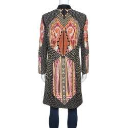 Pre Owned Etro Black Printed Textured Silk Long Sleeve Coat L