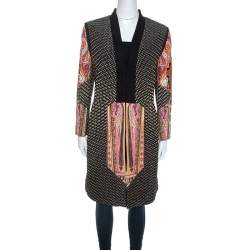 Pre Owned Etro Black Printed Textured Silk Long Sleeve Coat L