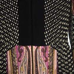 Pre Owned Etro Black Printed Textured Silk Long Sleeve Coat L