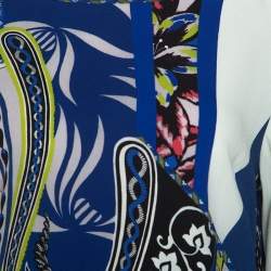 Pre Owned Etro Blue Printed Wool Crepe Top L