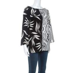 Etro Monochrome Paisley and Leaf Print Silk Blouse M
