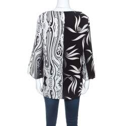 Etro Monochrome Paisley and Leaf Print Silk Blouse M
