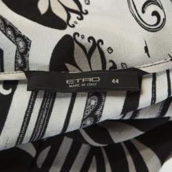 Etro Monochrome Paisley and Leaf Print Silk Blouse M