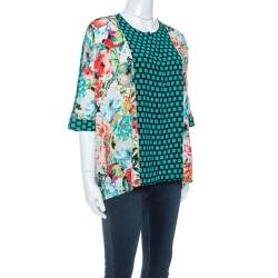 Pre Owned بلوزة إيترو حرير مطبوع متعدد الألوان بأكمام دولمان M