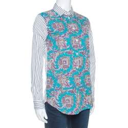 Etro Multicolor Paisley and Striped Print Cotton Button Front Shirt S