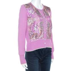 Pre Owned Etro Lavender Paisley Print Silk Sleeveless Top and Cardigan Set M