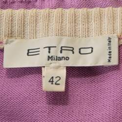 Pre Owned Etro Lavender Paisley Print Silk Sleeveless Top and Cardigan Set M