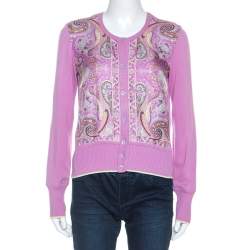 Pre Owned Etro Lavender Paisley Print Silk Sleeveless Top and Cardigan Set M