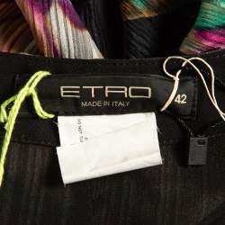Pre Owned Etro Black Floral Printed Crinkled Silk Maxi Skirt M