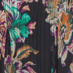 Pre Owned Etro Black Floral Printed Crinkled Silk Maxi Skirt M