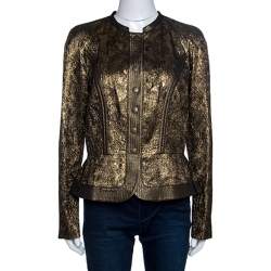 Pre Owned Etro Metallic Lurex Textured Peplum Buttoned Jacket M